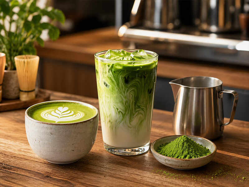 Matcha latte testing in a commercial beverage recipe