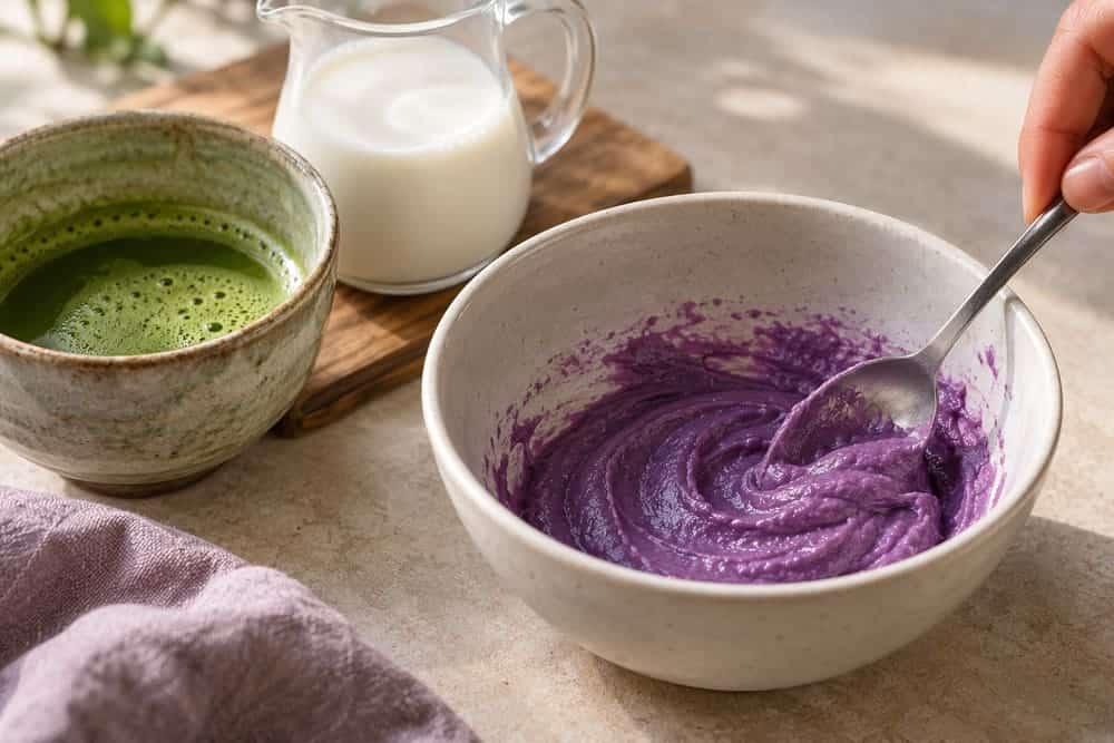 Purple ube powder mixed into a smooth paste